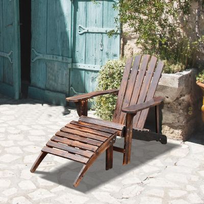 Outsunny Wooden Adirondack Outdoor Patio Lounge Chair w/ Ottoman  Rustic Brown Image 2