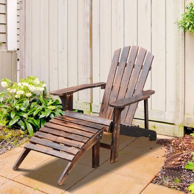 Outsunny Wooden Adirondack Outdoor Patio Lounge Chair w/ Ottoman  Rustic Brown Image 3