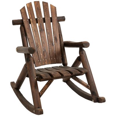 Outsunny Wooden Adirondack Rocking Chair Outdoor Rustic Log Rocker Slatted Design for Patio Black Image 1