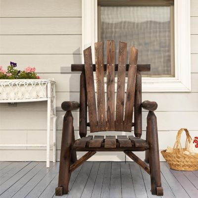 Outsunny Wooden Adirondack Rocking Chair Outdoor Rustic Log Rocker Slatted Design for Patio Black Image 2