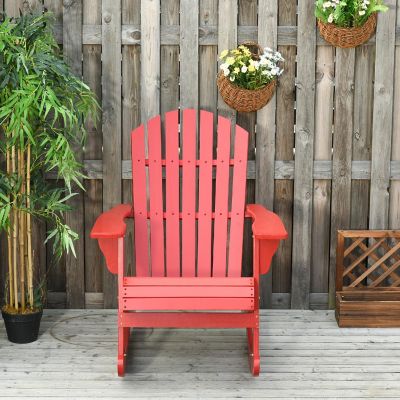 Outsunny Wooden Adirondack Rocking Chair Slatted Wooden Design Fanned Back and Classic Rustic Style Red Image 2