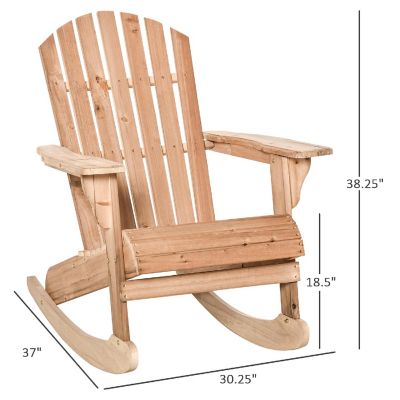 Outsunny Wooden Adirondack Rocking Chair Slatted Wooden Design Fanned Back and Classic Rustic Style Teak Image 2