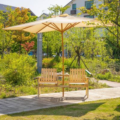 Outsunny Wooden Garden Bench Umbrella Hole and Middle Table Outdoor Loveseat Image 1