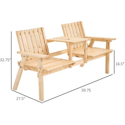 Outsunny Wooden Garden Bench Umbrella Hole and Middle Table Outdoor Loveseat Image 2
