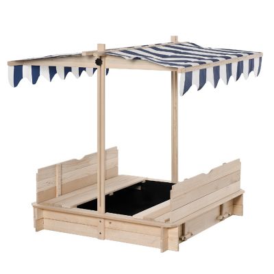 Outsunny Wooden Kids Sandbox w/ Cover Adjustable Canopy Convertible Bench Seat Bottom Liner Image 1