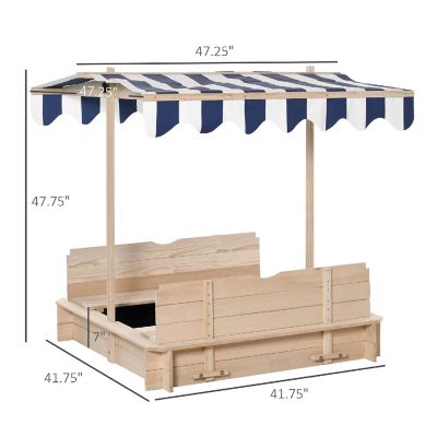 Outsunny Wooden Kids Sandbox w/ Cover Adjustable Canopy Convertible Bench Seat Bottom Liner Image 2