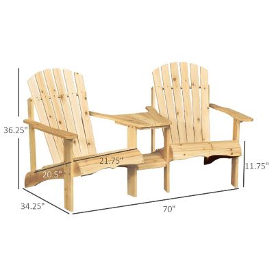 Outsunny Wooden Outdoor Double Adirondack Chairs Center Table and Umbrella Hole Perfect for Lounging and Relaxing Natural Image 2