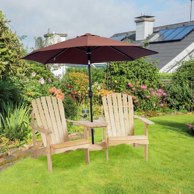Outsunny Wooden Outdoor Double Adirondack Chairs Center Table and Umbrella Hole Perfect for Lounging and Relaxing Natural Image 3