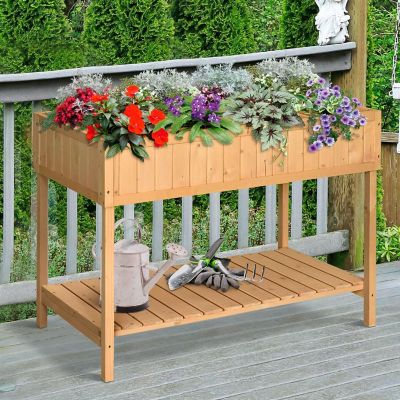 Outsunny Wooden Raised Garden Bed 8 Slots Elevated Planter Box Stand Image 2