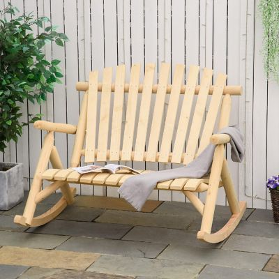 Outsunny Wooden Rocking Chair Indoor Outdoor Porch Rocker Slatted Design High Back for Backyard Garden Natural Image 2
