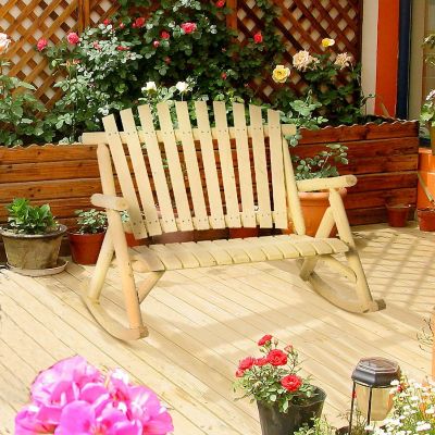 Outsunny Wooden Rocking Chair Indoor Outdoor Porch Rocker Slatted Design High Back for Backyard Garden Natural Image 3