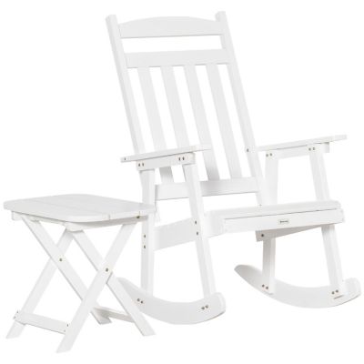 Outsunny Wooden Rocking Chair Set 2 Piece Outdoor Porch Rocker Foldable Table for Patio Backyard and Garden White Image 1