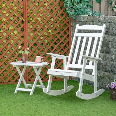 Outsunny Wooden Rocking Chair Set 2 Piece Outdoor Porch Rocker Foldable Table for Patio Backyard and Garden White Image 2