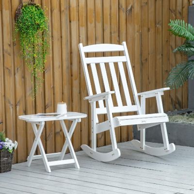 Outsunny Wooden Rocking Chair Set 2 Piece Outdoor Porch Rocker Foldable Table for Patio Backyard and Garden White Image 3