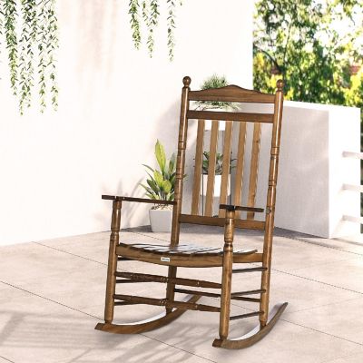 Outsunny Wooden Rocking chair Traditional Porch Rocker for Outdoor Indoor Use Natural Image 2
