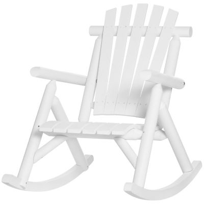 Outsunny Wooden Rustic Rocking Chair Indoor Outdoor Adirondack Log Rocker Slatted Design for Patio Lawn White Image 1