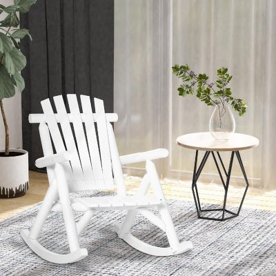 Outsunny Wooden Rustic Rocking Chair Indoor Outdoor Adirondack Log Rocker Slatted Design for Patio Lawn White Image 2