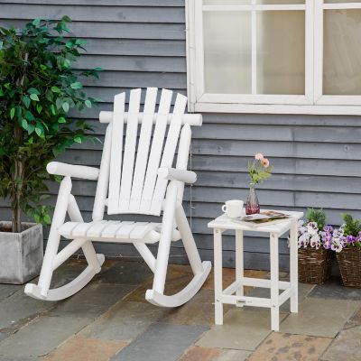 Outsunny Wooden Rustic Rocking Chair Indoor Outdoor Adirondack Log Rocker Slatted Design for Patio Lawn White Image 3