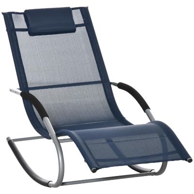 Outsunny Zero Gravity Chaise Rocker Patio Lounge Chair Recliner w/ Detachable Pillow and Durable Weather Fighting Fabric Blue Image 1