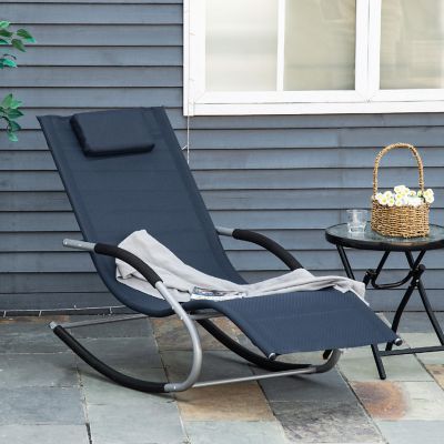 Outsunny Zero Gravity Chaise Rocker Patio Lounge Chair Recliner w/ Detachable Pillow and Durable Weather Fighting Fabric Blue Image 3