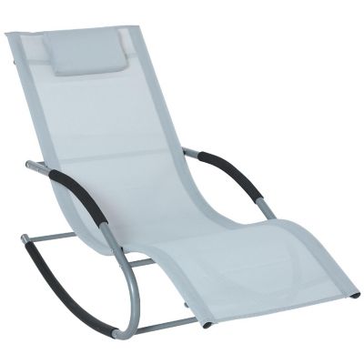 Outsunny Zero Gravity Chaise Rocker Patio Lounge Chairs Recliner w/ Detachable Pillow and Durable Weather Fighting Fabric Grey Image 1