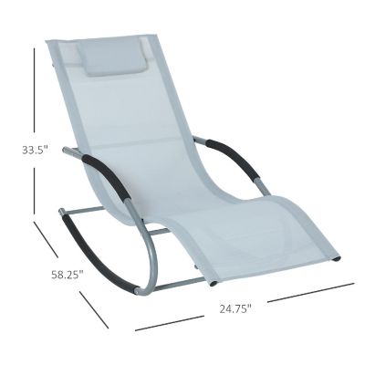 Outsunny Zero Gravity Chaise Rocker Patio Lounge Chairs Recliner w/ Detachable Pillow and Durable Weather Fighting Fabric Grey Image 2