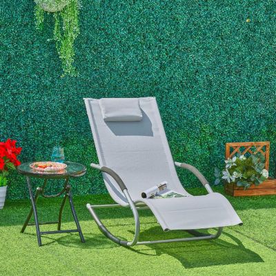 Outsunny Zero Gravity Chaise Rocker Patio Lounge Chairs Recliner w/ Detachable Pillow and Durable Weather Fighting Fabric Grey Image 3