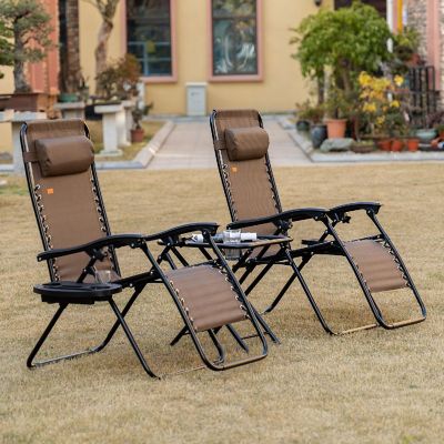 Polar Aurora Zero Gravity Chairs Recliner Lounge Patio Chairs Folding Cup Holder 2 Pack Brown 