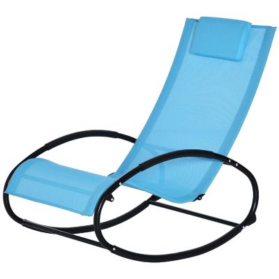 Outsunny Zero Gravity Patio Rocking Chair Outdoor Lounger Pillow for Backyard Living Room and Poolside Light Blue Image 1
