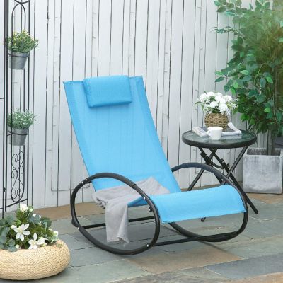 Outsunny Zero Gravity Patio Rocking Chair Outdoor Lounger Pillow for Backyard Living Room and Poolside Light Blue Image 2