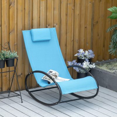 Outsunny Zero Gravity Patio Rocking Chair Outdoor Lounger Pillow for Backyard Living Room and Poolside Light Blue Image 3