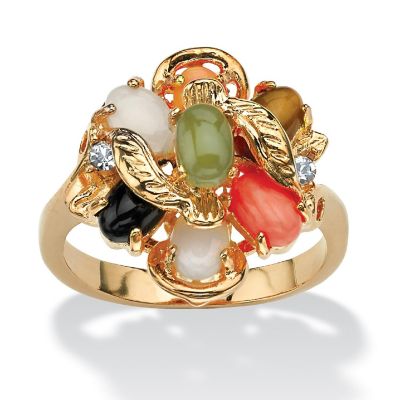 Oval-Shaped Gemstone Ring in Gold-Plated Size 5 Image 1