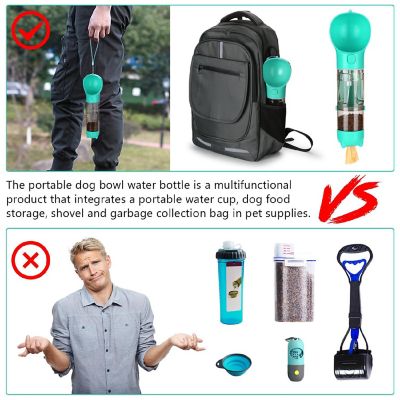 Ownpets Multifunctional Cat Dog Water Bottle with Water Dispenser, Food Storage, Waste Bags & Excrement Scoop Image 3
