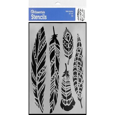 PA Ess Stencil 12x12 Boho Feathers Image 1