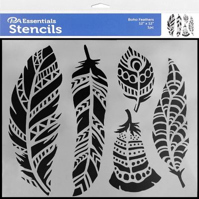 PA Ess Stencil 12x12 Boho Feathers Image 1