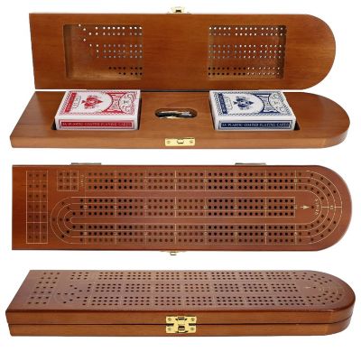 Pacific Shore Games Wooden Cribbage Board Game Set, Continuous 3 Track Image 1