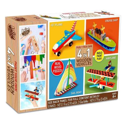 Paint Your Own 4 in 1 Wooden Vehicles Craft Kit  Makes 4 Vehicles Image 1