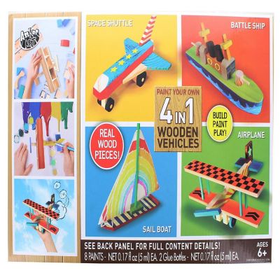 Paint Your Own 4 in 1 Wooden Vehicles Craft Kit  Makes 4 Vehicles Image 1