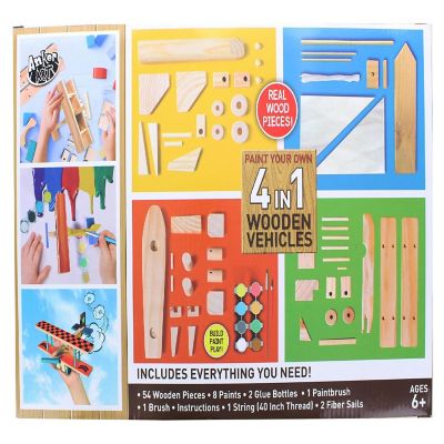 Paint Your Own 4 in 1 Wooden Vehicles Craft Kit  Makes 4 Vehicles Image 2