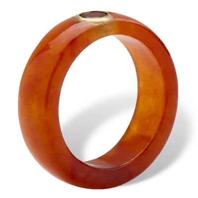 PalmBeach Jewelry 10K Yellow Gold Round Genuine Red Garnet Genuine Jade Bezel Set Ring Sizes 5-10 Size 5 Image 1