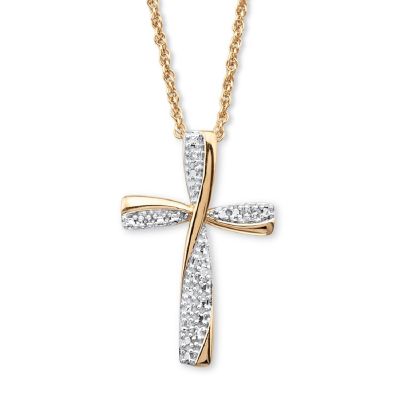 PalmBeach Jewelry 18K Yellow Gold-plated Sterling Silver Genuine Diamond Accent Cross Pendant (16mm) with 18 inch Chain Size Image 1