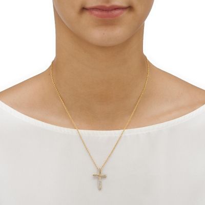 PalmBeach Jewelry 18K Yellow Gold-plated Sterling Silver Genuine Diamond Accent Cross Pendant (16mm) with 18 inch Chain Size Image 2