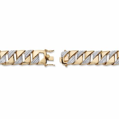 PalmBeach Jewelry Men's 18K Yellow Gold Plated Genuine Diamond Accent Interlocking Link Bracelet 8.5" Size Image 1