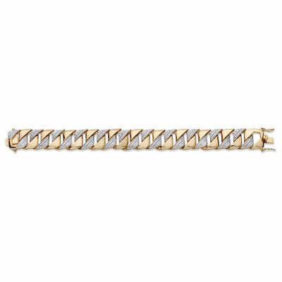 PalmBeach Jewelry Men's 18K Yellow Gold Plated Genuine Diamond Accent Interlocking Link Bracelet 8.5" Size Image 3