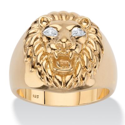 PalmBeach Jewelry Men's Yellow Gold-plated Sterling Silver Genuine Diamond Accent Lion's Head Ring Sizes 8-16 Size 10 Image 1
