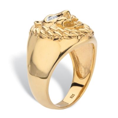 PalmBeach Jewelry Men's Yellow Gold-plated Sterling Silver Genuine Diamond Accent Lion's Head Ring Sizes 8-16 Size 10 Image 1