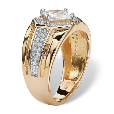 PalmBeach Jewelry Men's Yellow Gold-plated Sterling Silver Square Cubic Zirconia Octagon Ring Sizes 9-13 Size 10 Image 1