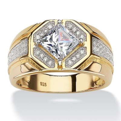 PalmBeach Jewelry Men's Yellow Gold-plated Sterling Silver Square Cubic Zirconia Octagon Ring Sizes 9-13 Size 12 Image 1