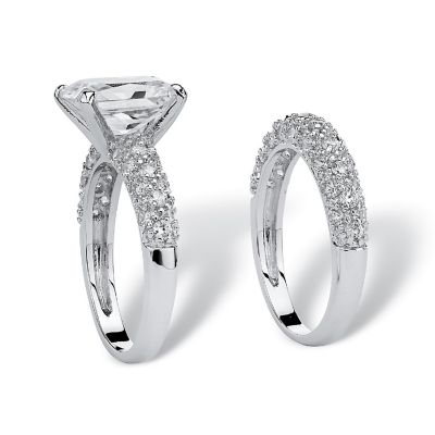 PalmBeach Jewelry Platinum-plated Emerald Cut Cubic Zirconia Bridal Ring Set Sizes 5-10 Size 10 Image 1