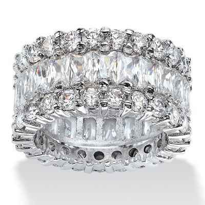 PalmBeach Jewelry Platinum-plated Sterling Silver Baguette Cubic Zirconia Eternity Engagement Anniversary Ring Sizes 5-10 Size 10 Image 1